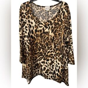 Caren Sport Leopard Print 3/4 Sleeve Top NWOT Size 3X